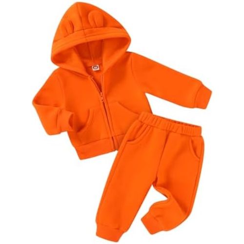 Happy Town Baby Clothes for Girls Boys Clothes Solid Color Zipper Hoodie and Pants Set Infant Fall Winter Outfits