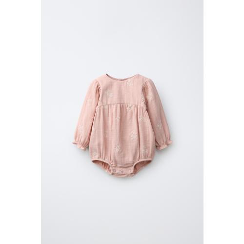 EMBROIDERED FLORAL ROMPER - Mid-pink | ZARA United States