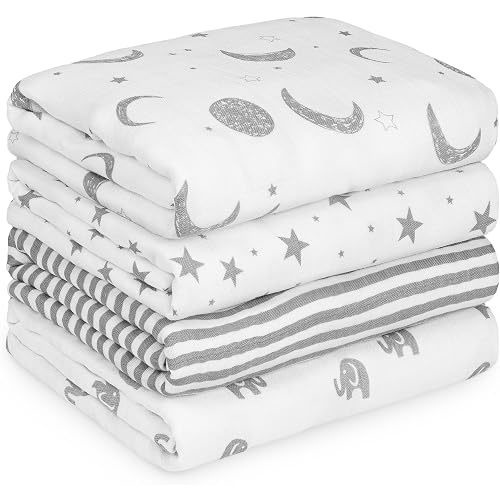 GLLQUEN BABY Muslin Swaddle Blankets 4Pk Receiving Blanket Large 35" x 40"