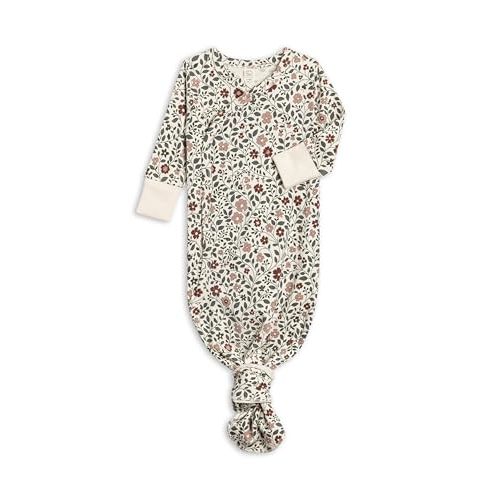 Colored Organics Baby 100% Organic Cotton Newborn Knotted Gown - Infant Indy Kimono Wrap Front Tie Knot with Mitten Cuffs