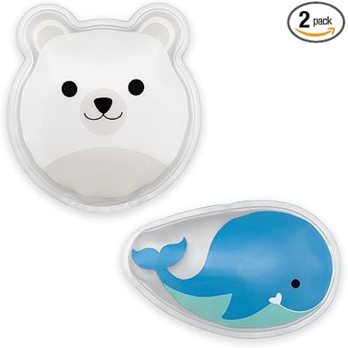 Dr. Brown's Cold Comfort Compress Baby Ice Pack, Freezable Reusable First Aid Pain Relief for Kids, Polar Bear and Whale, BPA Free – 2-Pack