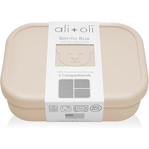 Ali+Oli Silicone Bento Box (Coconut) Lunch Box for Kids, Toddlers, Preschoolers & Adults | BPA-Free and Spill-Proof | Ideal for School, and On-the-Go Meals| Perfect for Lunch, Snacks, and Meals