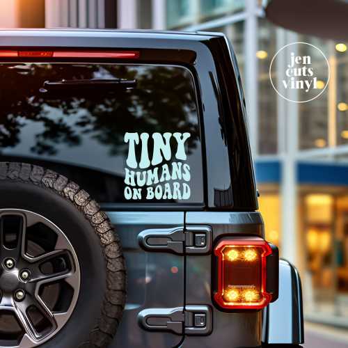 Tiny Humans on Board Decal, Water Resistant, Car Decal, Retro Baby on Board Sticker, Car Window Vinyl Sticker