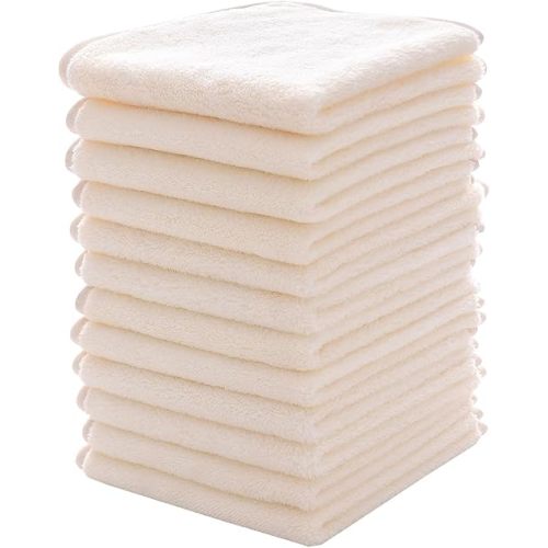 MUKIN Baby Washcloths Set - 12 Pack 12x12 Inches Microfiber Coral Fleece Face Towel for Newborns, Infant, Toddlers or Kids. Ultra Soft and Absorbent wash Cloth for Baby (White)