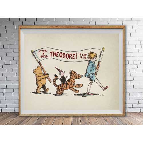 Personalized Nursery Art, Winnie the Pooh Print, Baby Shower Gift, Childs Room Decor, Nursery Decor, Kids Room Art Birth Date st1 #ana204