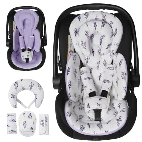 Infant Car Seat Insert, Baby Head Body Support for Newborn to Toddler with Extra Headrest, Shoulder Pads Set, Soft, Plush Fabric, Reversible Design Fits for Stroller, Baby Swing, Bouncer