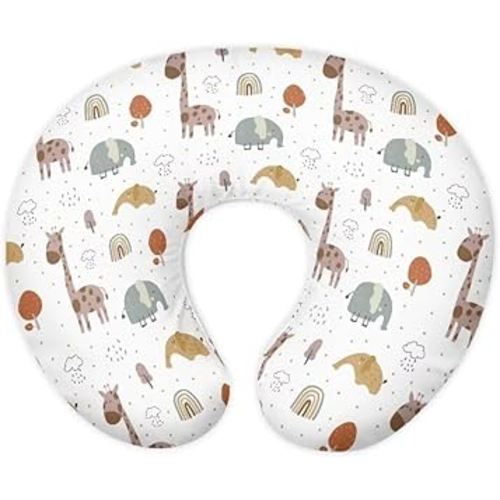 Jeiento Soft Nursing Pillow Covers Cartoon Elephants＆Giraffe Newborn U-Shaped Breastfeeding Pillowcase Cushion Cover Elastic Feeding Pillow Covers for Nursing Pillow＆Positioner,Gift for Infant&Baby
