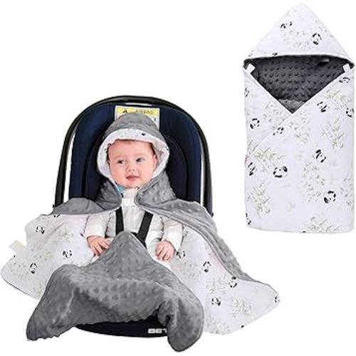 LAT LEE AND TOWN Winter Baby Car Seat Blanket-Universal CarSeat Covers for Babies,Thicken Warm Swaddle Blankets for Infants Newborn,Baby Bunting for Stroller,35"x35"(Panda+Dark Gray)