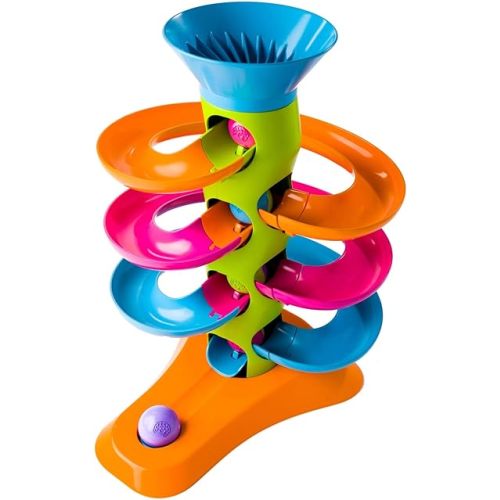 Fat Brain Toys RollAgain Tower, Cause-and-Effect Ball Run for Toddlers and Kids, Ball Drop Toy