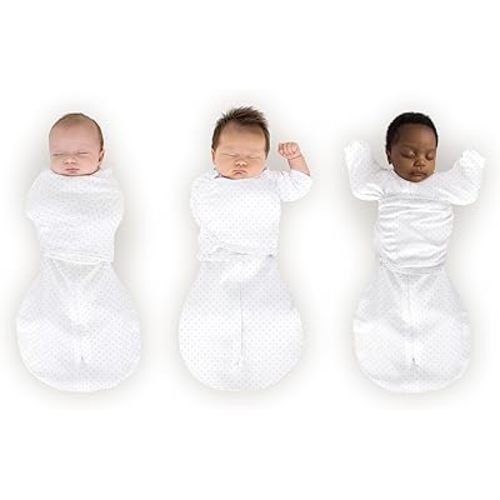 SwaddleDesigns Omni Swaddle Sack Arms Up Half-Length Sleeves & Mitten Cuffs, Easy Swaddle Transition, Sterling Dots, 0-3 Mo