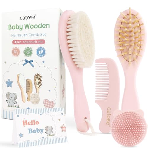 Baby Brush and Comb Set,Wooden Baby Brush,Soft Goat Hair,Newborns | Soft Goat Bristles,Infant Grooming Kit,Newborn Baby Hair Brush,Toddler Hair Care,Cradle Cap Brush,Baby Essentials