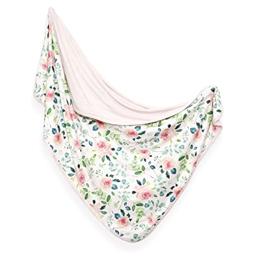 GRSSDER Baby Blankets Super Soft Stretchy Jersey Knit Swaddle Blanket for Baby Girls, Double Layer Reversible Receiving Blankets 34 x 44, Extra Large for Swaddling, Pink Rose