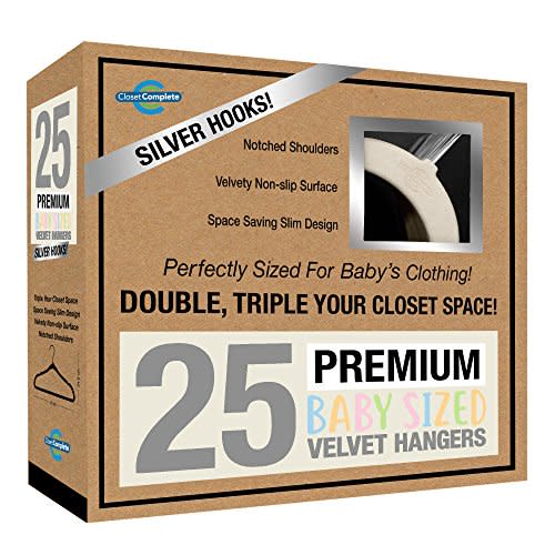 Closet Complete Baby Velvet Hangers, Premium Quality, True-Heavyweight, Virtually-UNBREAKABLE, Ultra-Thin, Space Saving No-Slip, Perfect Size for Babies 0-48 months 360 SPIN, Chrome Hook, Ivory 25pc