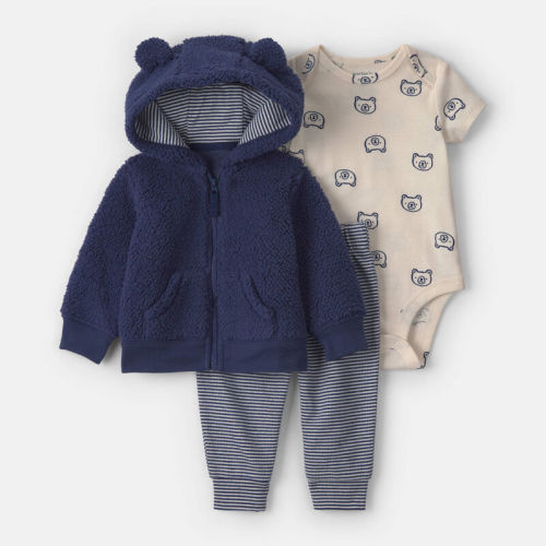 Baby Boy 3-Piece Bear Teddy Fleece Layering Set - Navy Blue/Cream | Carter’s Oshkosh Canada