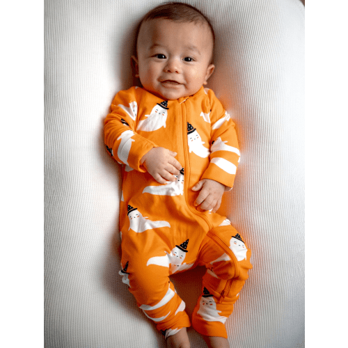 2-Way Convertible Zip Romper, Orange Ghost