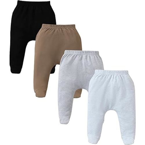 4 Pack Baby Footed Pants: Soft Cotton Spandex Pants with Feet Pull on Bottoms for Infant Unisex Baby Boys Girls
