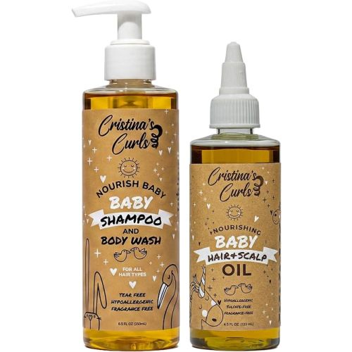 Cristina's Curls Nourishing Baby Wash Day Hair Bundle – Gentle Shampoo + Lightweight Scalp Oil