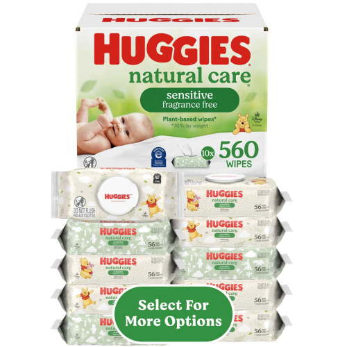 Huggies Natural Care Sensitive Baby Wipes, Unscented, 10 Pack, 560 Total Count (Select for More)