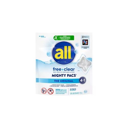All Mighty Pacs Free Clear Laundry Detergent Pacs