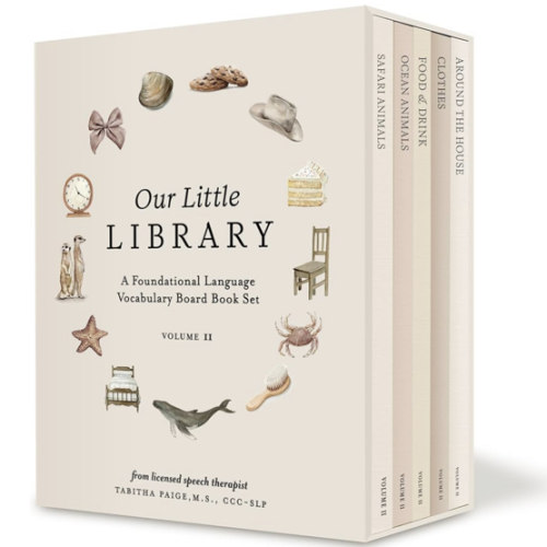 Our Little Library Vol. 2: First 100 Words Board Book Box Set, including Ocean Animals, Safari Animals, Food and Drink, Clothes, and Around the House (Tabitha Paige Children's Book Series)