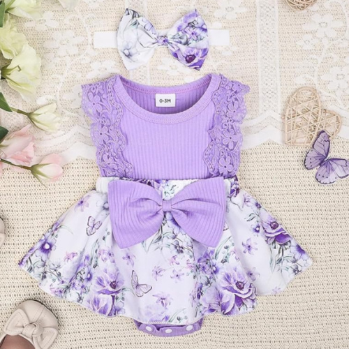 Baby Girl Clothes Newborn Romper Dress Infant Lace Ruffle Sleeveless Summer Outfits with Headband 0-12 Months