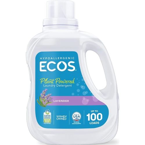 ECOS Laundry Detergent Liquid, 100 Loads - Dermatologist Tested Laundry Soap - Hypoallergenic, EPA Safer Choice Certified, Plant-Powered - Lavender, 100 Fl Oz