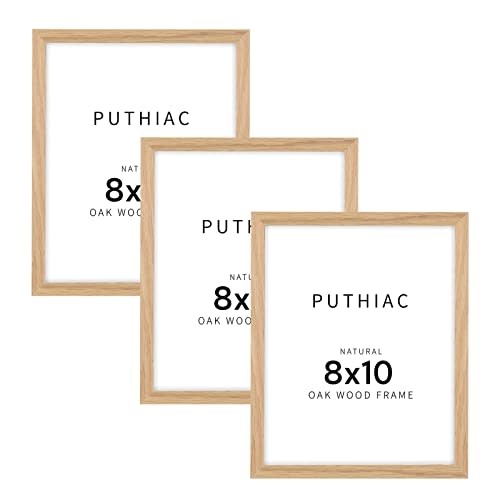 puthiac 8x10 Oak Wood Picture Frame -8x10 Frame Wood, 8"x10" Natural Solid Wood Poster Frames for Wall Art Photo and Prints(3 Pack, Beige)
