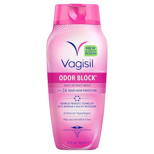 Vagisil Odor Block Feminine Wash, pH Balanced, Gentle, 12 Fl Oz (1 Pack) | Odor Block feminine wash provides 24-hr odor protection. Gynecologist tested, pH balanced, hypoallergenic, with chamomile.