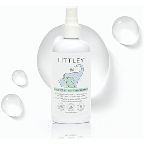 Littley Pacifier & Teether Cleaner with Hypochlorous Acid, Non-Toxic & Alcohol-Free, Gentle Formula for Cleaning Baby & Toddler Essentials, 8oz Spray Bottle
