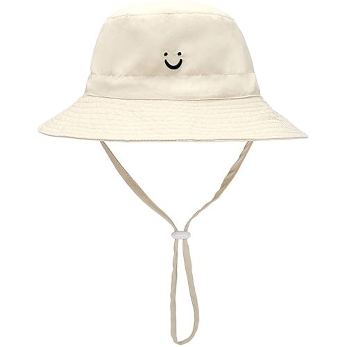 Baby Sun Hat Smile Face UPF 50+ Sun Protection Toddler Summer Cap Adjustable Beach Swim Bucket for Baby Boy Girl Kid - Beige - 2-4T