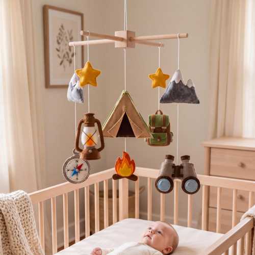 Camping Baby Mobile National Park Felt Baby Mobile Woodland Animal Crib Mobile Felt Outdoor Adventure Campfire Crib Toy Newborn Gift