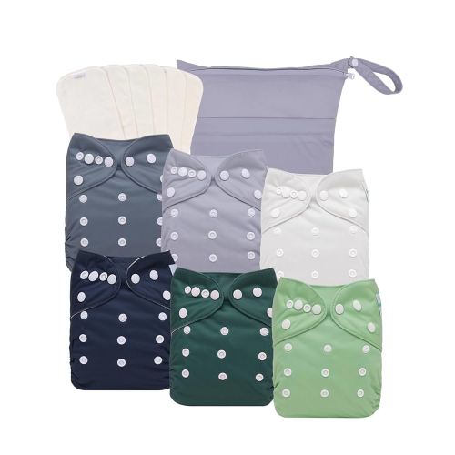 babygoal Cloth Diapers Pack of 13, Baby Reusable Washable Pocket Nappy, 6pcs Diapers+6pcs Rayon from Bamboo Inserts+Wet Bag 6FB08-MB-B