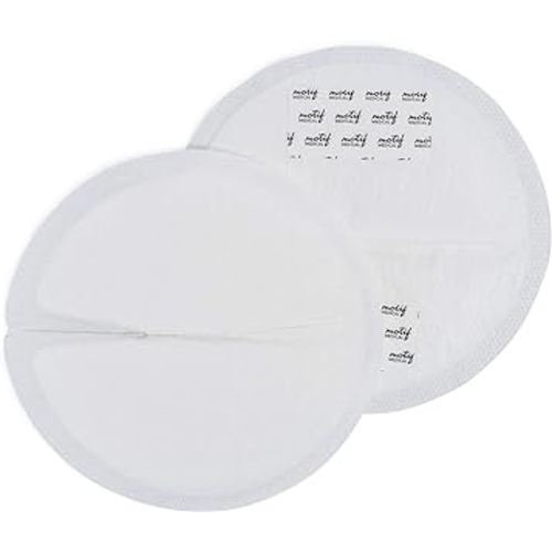 Motif Medical Disposable Nursing Pads for Women - Breathable Breast Milk Pads w/Adhesive Strips - Individually Wrapped, Contoured Nursing Breast Pads - Nipple Covers for Breastfeeding (Pack of 60)
