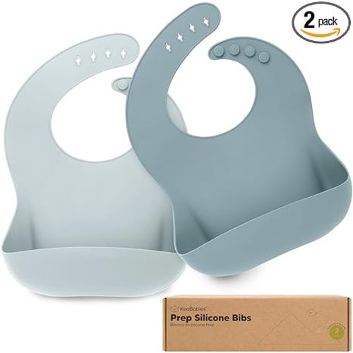 KeaBabies 2-Pack Silicone Baby Bibs for Eating - Sturdy Food-Grade Silicone Bibs for Babies Girl, Boy, Large Food Catcher, Clean & Put On Easily, Waterproof Toddler Feeding Essentials (Alps)