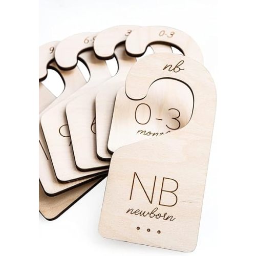 Baby Clothes Dividers for Closet – Wood Size Dividers for Newborn to 24 Months, Nursery Organizer, Large 1in Letter Size (Set of 7)