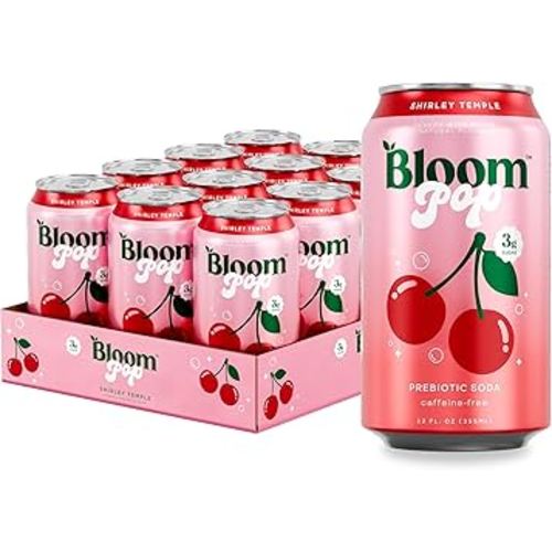 Bloom Pop Prebiotic Soda 12 Pack, Shirley Temple Flavor, 12oz Cans | Prebiotic Soda for Gut Health, Low Calorie Soda, No Caffeine, Healthy Soft Drink Alternative