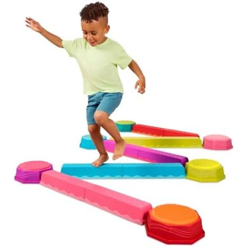 B. toys Balance Beam Set, 10 Beams & 6 Sensory Stepping Stones, Rainbow