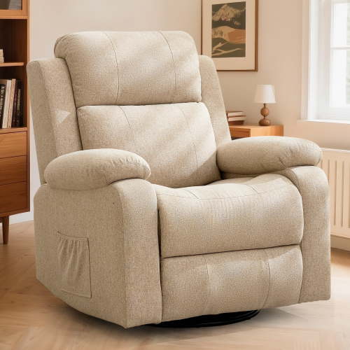 Korser Swivel Rocker Recliner Chair with Massage Linen for Living Room,Khaki