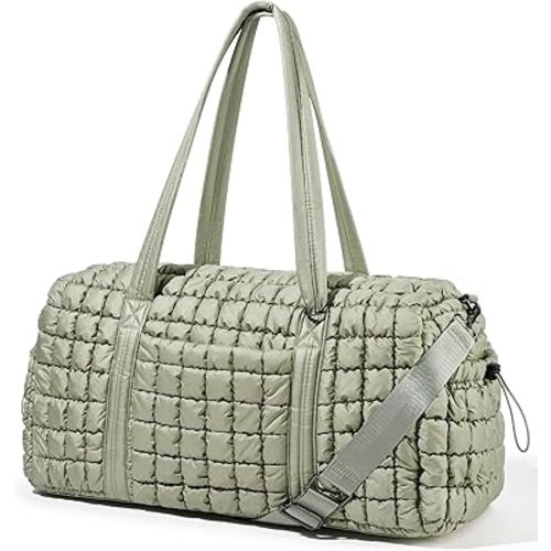 Quilted Travel Duffle Bag for Women Medium Weekender Bag Puffer Overnight Bag Large Soft Puffy Duffel Bag Carry-On Gym Bag Lightweight Personal Item Travel Bag for Trips Business Sport Airplane