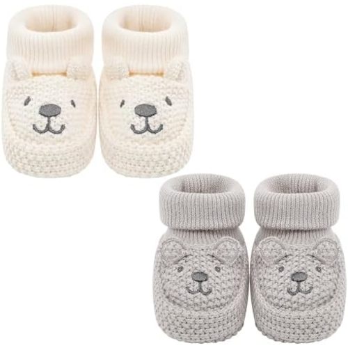 Newborn Shoes Knit Soft Baby Sock Booties for Infant Boys Girls First Walking 2 Pairs, 0-3 Months