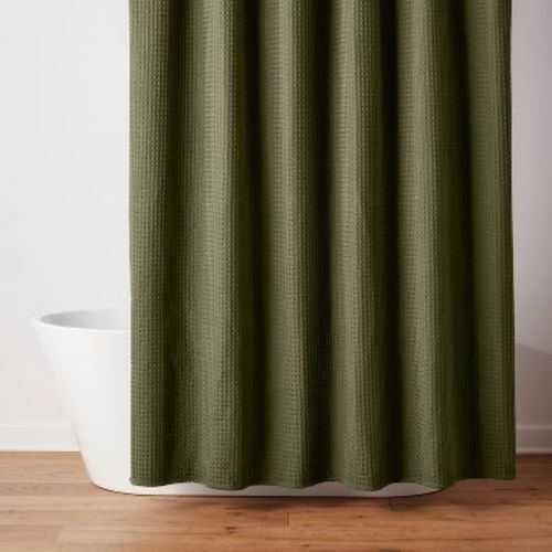72"x72" Waffle Weave Shower Curtain Dark Olive Green - Threshold™