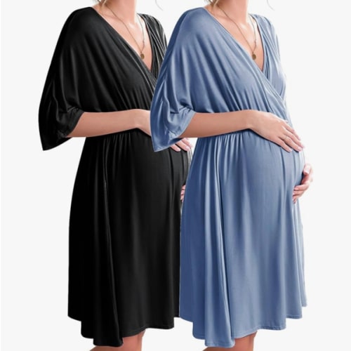 Ekouaer 3 in 1 Labor/Delivery/Hospital Gown 2 Pack Maternity Dress Nursing Nightgown Sleepwear