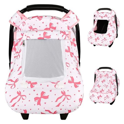 SWESEN Baby Car Seat Cover, Protective Seat Covering for Infants, Fit Baby Stroller, Dual-Layer Protection, Pink Bow