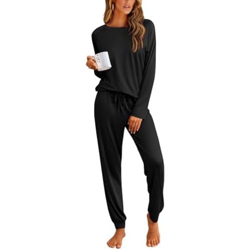 Ekouaer Pajamas Womens Long Sleeve Pj Set 2 Piece Loungewear Soft Sleepwear