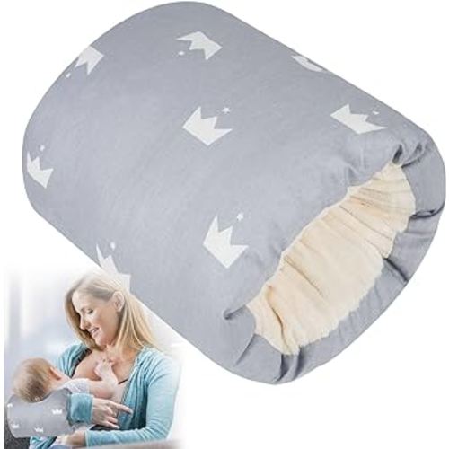Baby Feeding Arm Pillow,Soft Cotton Bottle Nursing Arm Pillows for Newborn,Breastfeeding Pillows for More Support for Mom and Baby,Portable and Washable,Ergonomic Nursing Essentials(Grey Crown)