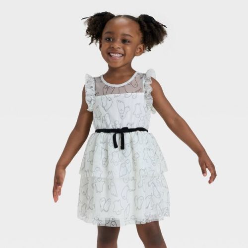 Toddler Girls' Sleeveless Halloween Ghost Tulle Dress - Cat & Jack™ Cream