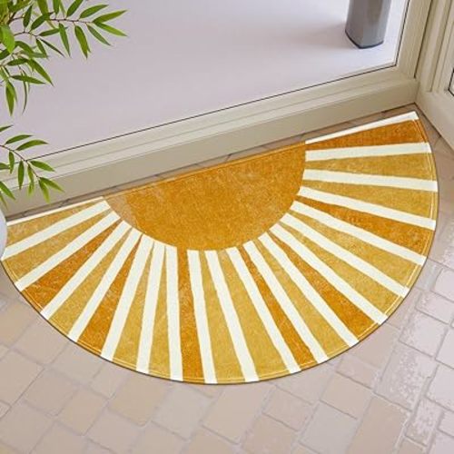 Lahome Boho Bathroom Rugs - Non-Slip Washable Half Circle Mat Small Cute Soft Bedroom Rugs, Rainbow Sun Print Indoor Rug Half Round Door Mat for Entryway Kitchen Bedside Toilet (16''x30'', Sun)