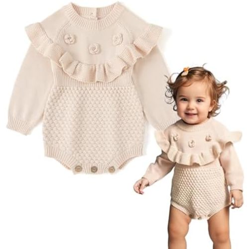 Simplee kids Baby Girls Kint Romper Fall Long Sleeve Rompers Newborn Baby Solid Overall Jumpsuit Outfits