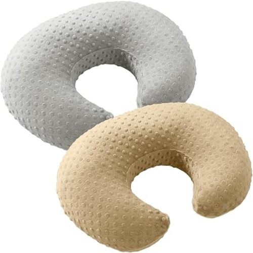 Homiest Light Gray & Beige Minky Dot Nursing Pillow Cover Set