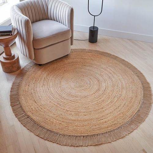 KIBAGA Beautiful 5x5 ft Round Jute Area Rug for Your Home - This Natural Hand Woven Rug Fits Perfectly Into Your Entry Area, Kitchen Or Living Room - Modern Braided Circle Mat Enhances Any Boho Decor